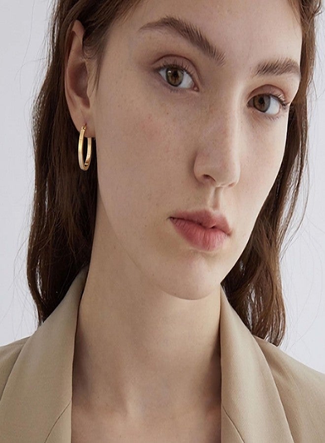 Gacimy Hoop Earrings for Women, 14K Gold Plated Flatted Hoops with 925 Sterling Silver Post, 20mm Medium Earrings for Women - Image 5